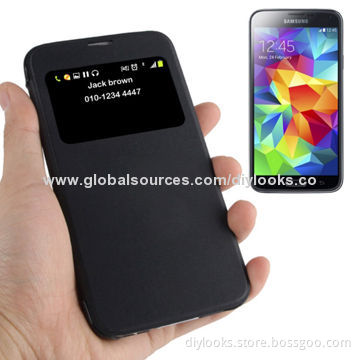 Leather Case with Call Display ID, for Samsung Galaxy S5 Mini/G800 (Black)